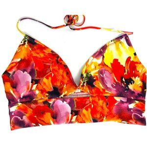 Garage Satin Halter Crop Top M Watercolor Floral colorful Strappy Y2k Festival